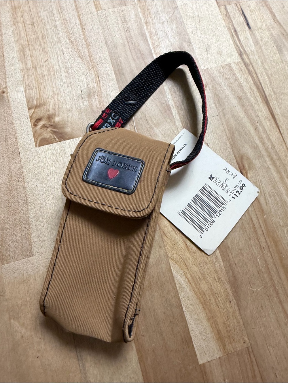 Rare Y2K Joe Boxer Tan Canvas Cellphone Pouch with Black & Red Wrist Strap